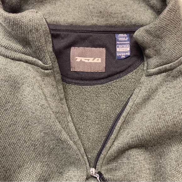TSLA Men's Quarter Zip Thermal Fleece Lined Sweater 2XL Olive Green - Picture 4 of 10